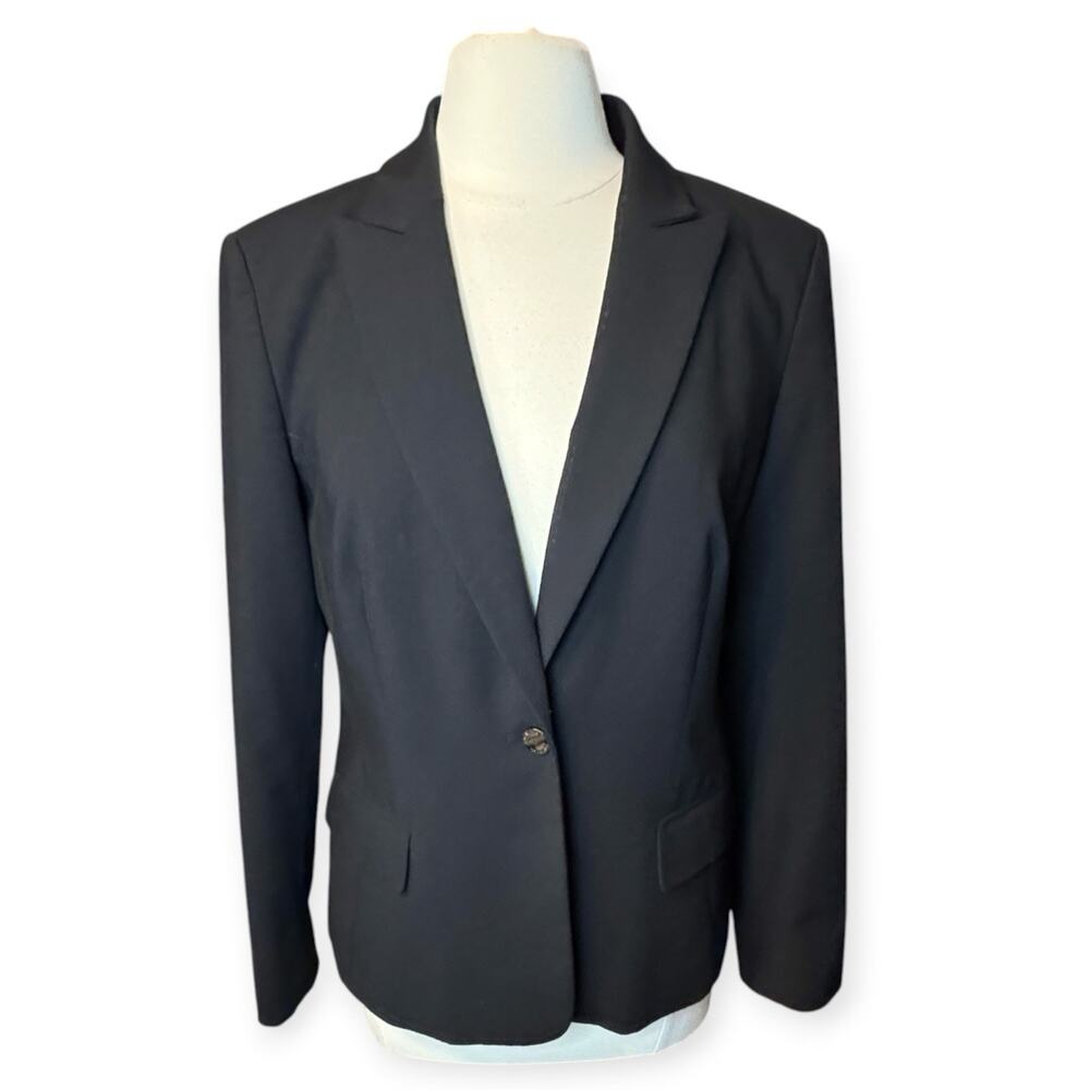 Calvin Klein Blazer Jacket Women Size 14 Black Fully Lined Notch Lapel
